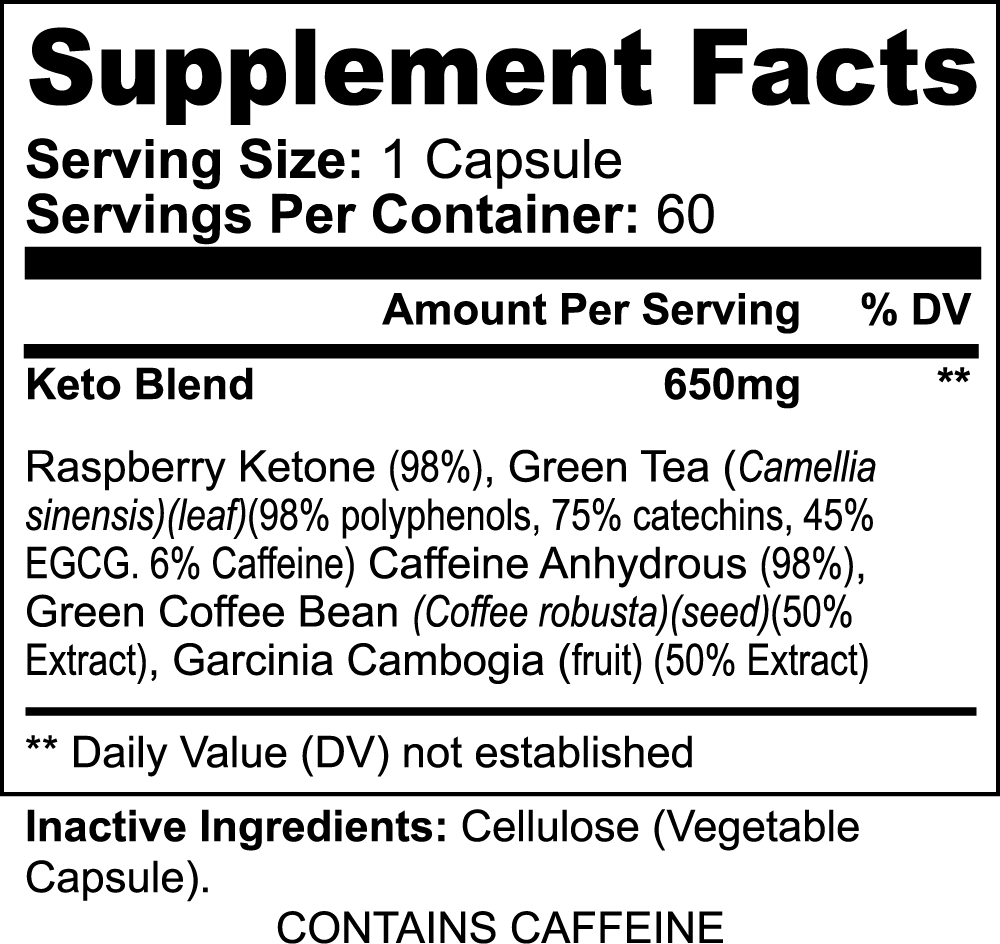 Keto-5 Supplement bottle with detailed supplement facts, promoting metabolism boost and weight loss.