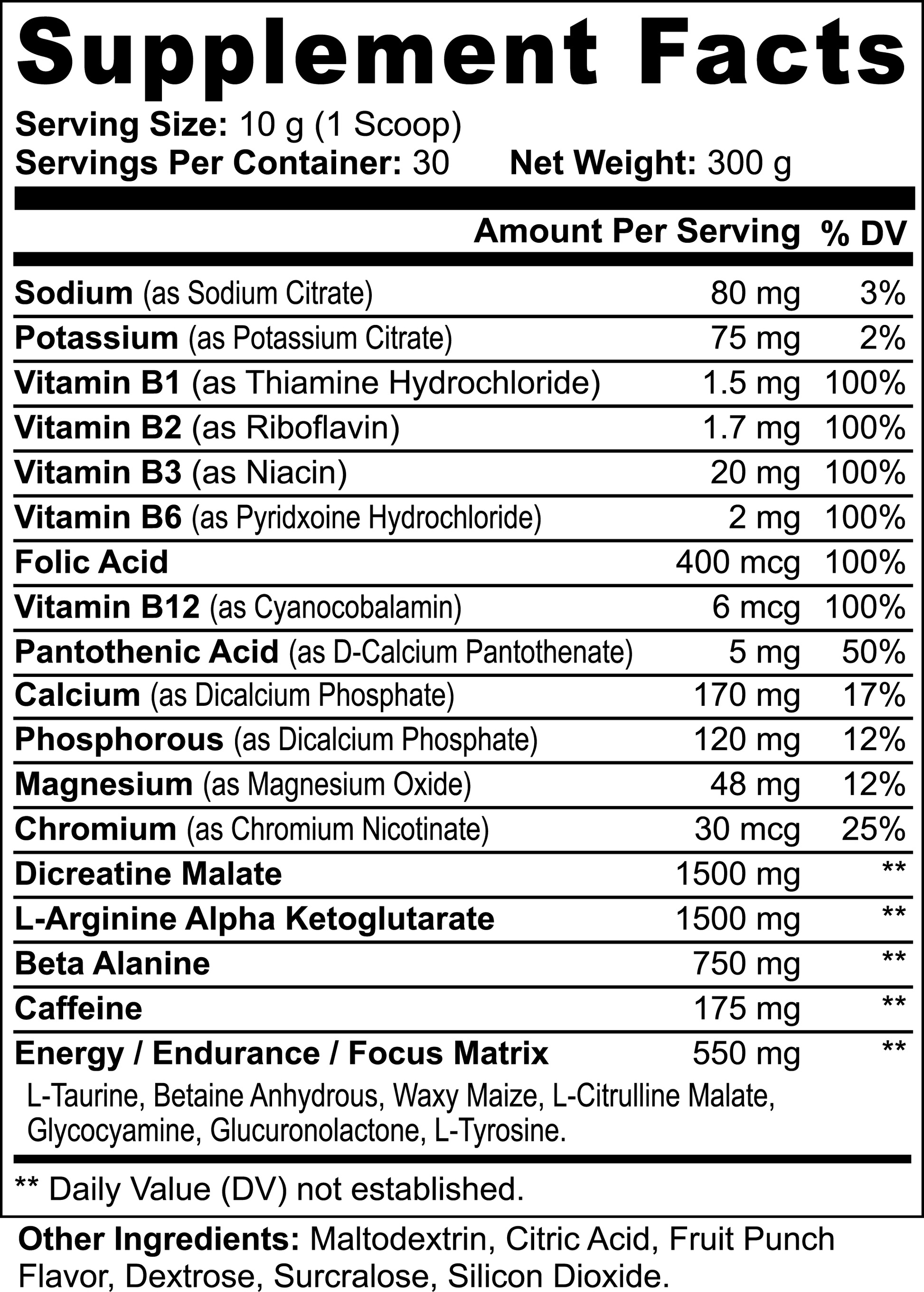 Nitric Shock Pre-Workout ingredients