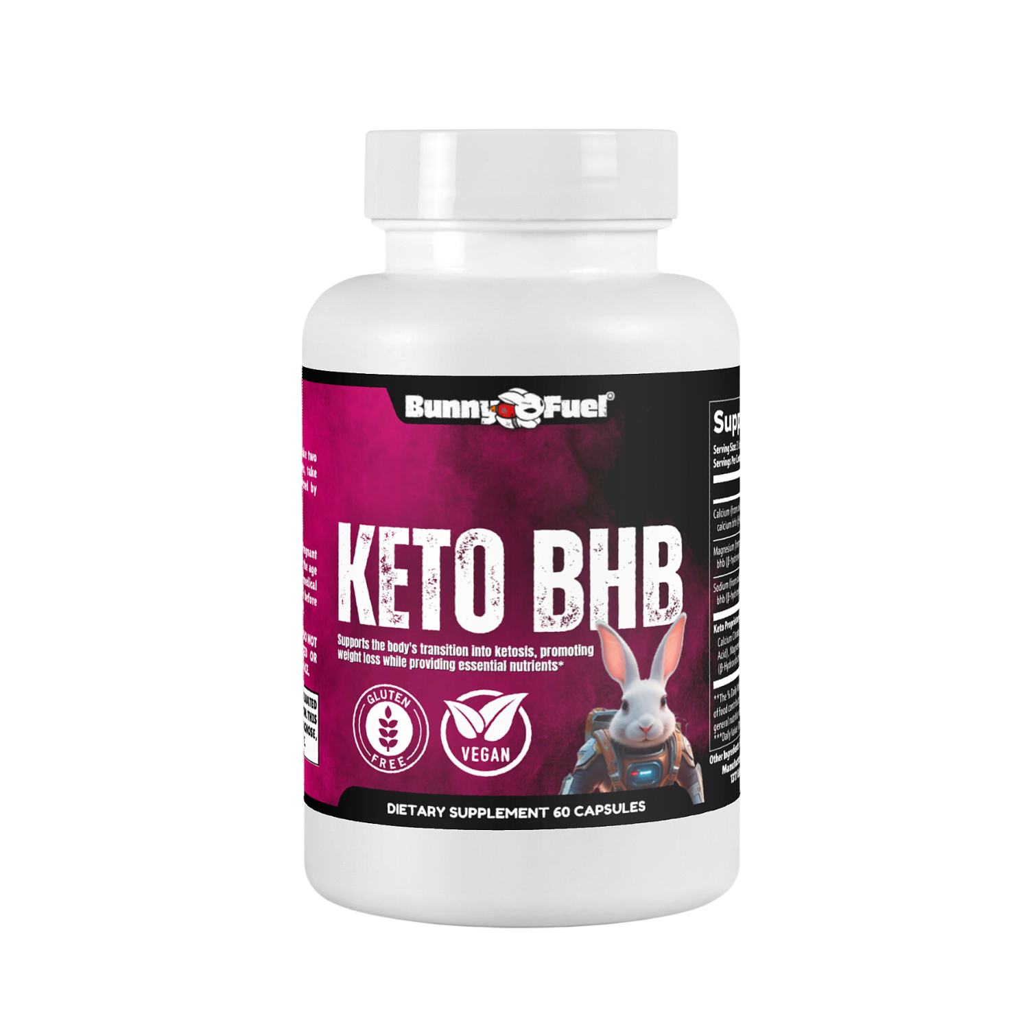 Bunny Fuel Keto BHB Capsules for ketosis, energy, and weight management.