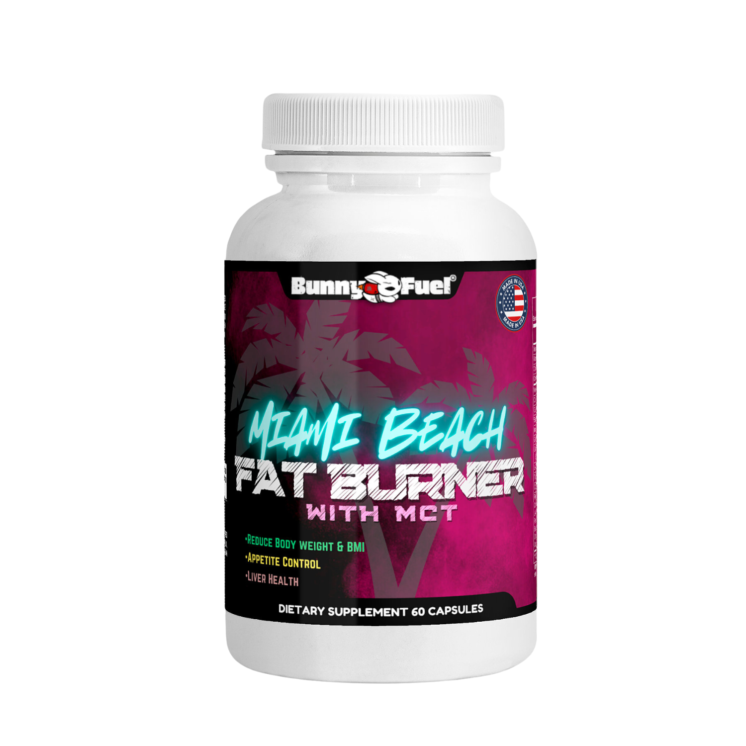 Miami Beach Fat Burner Capsules – Weight Loss Supplement with MCT, 60 count