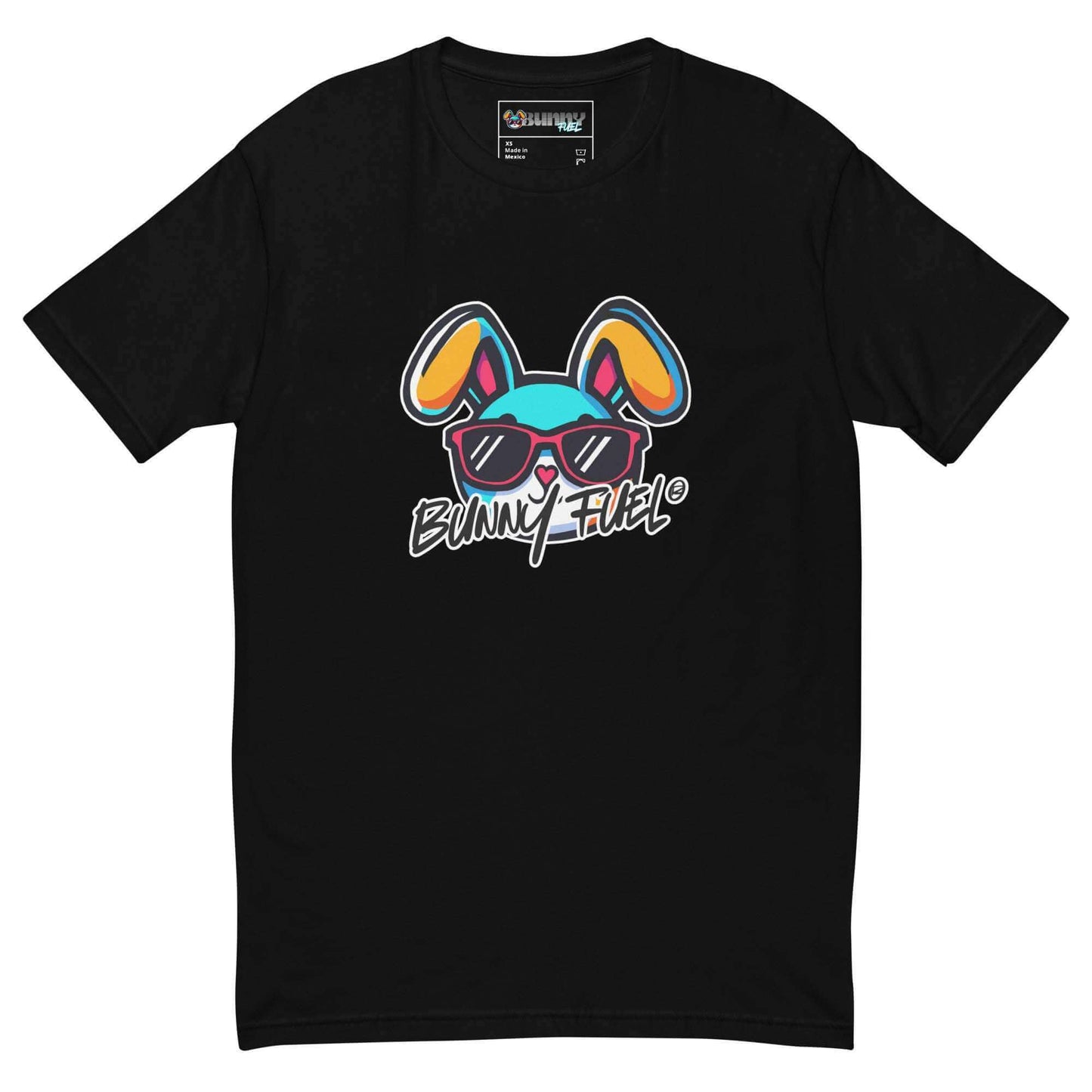 Crew neck short sleeve t-shirt with Bunny Fuel® colored logo design.