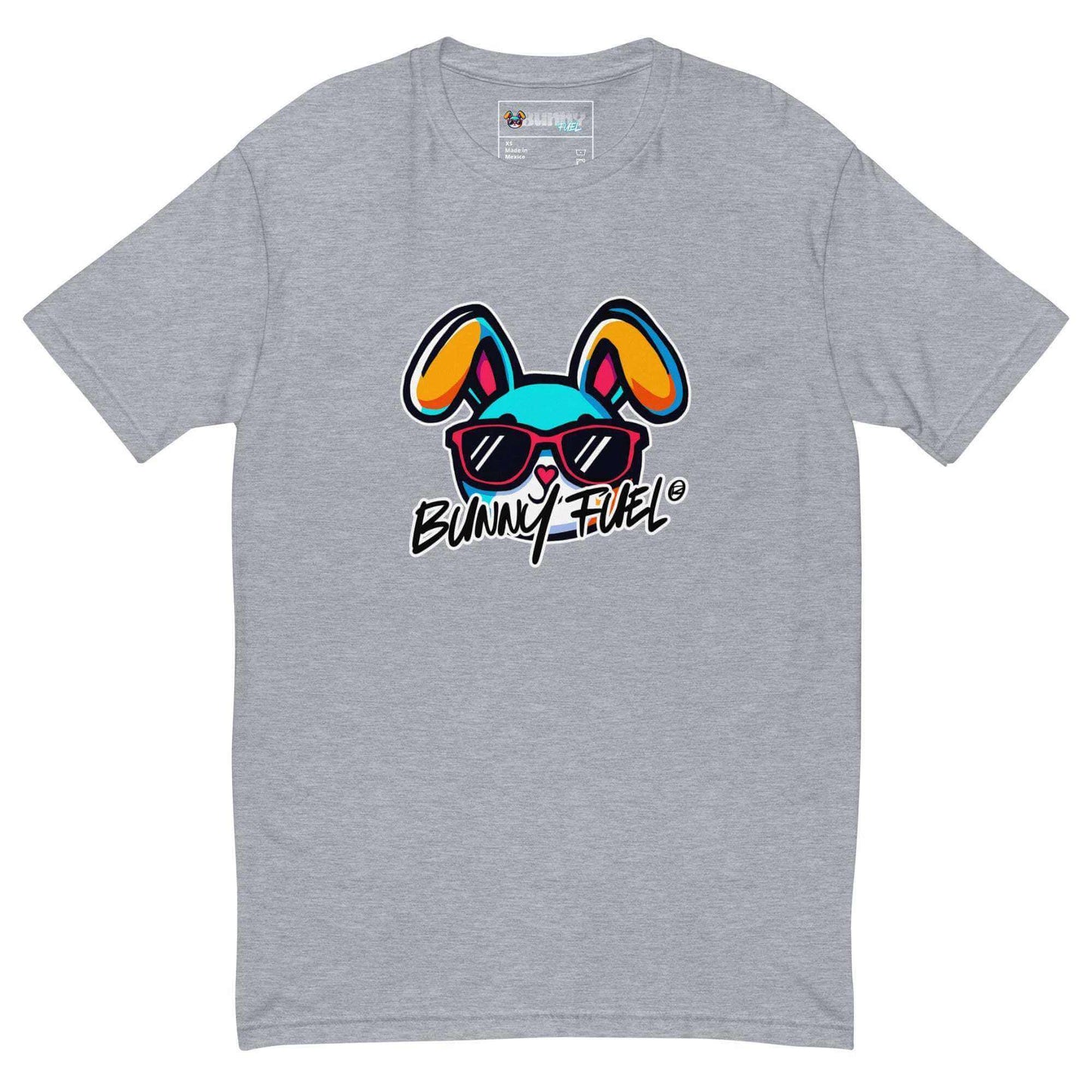 Crew neck short sleeve t-shirt with colorful Bunny Fuel® logo.